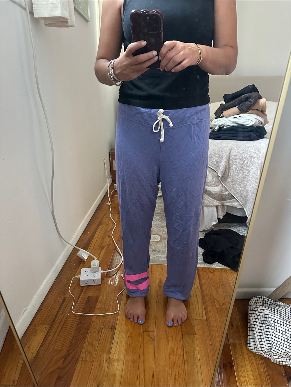 Sundry Lavender Drawstring Track Pants with Pink Hem Stripes